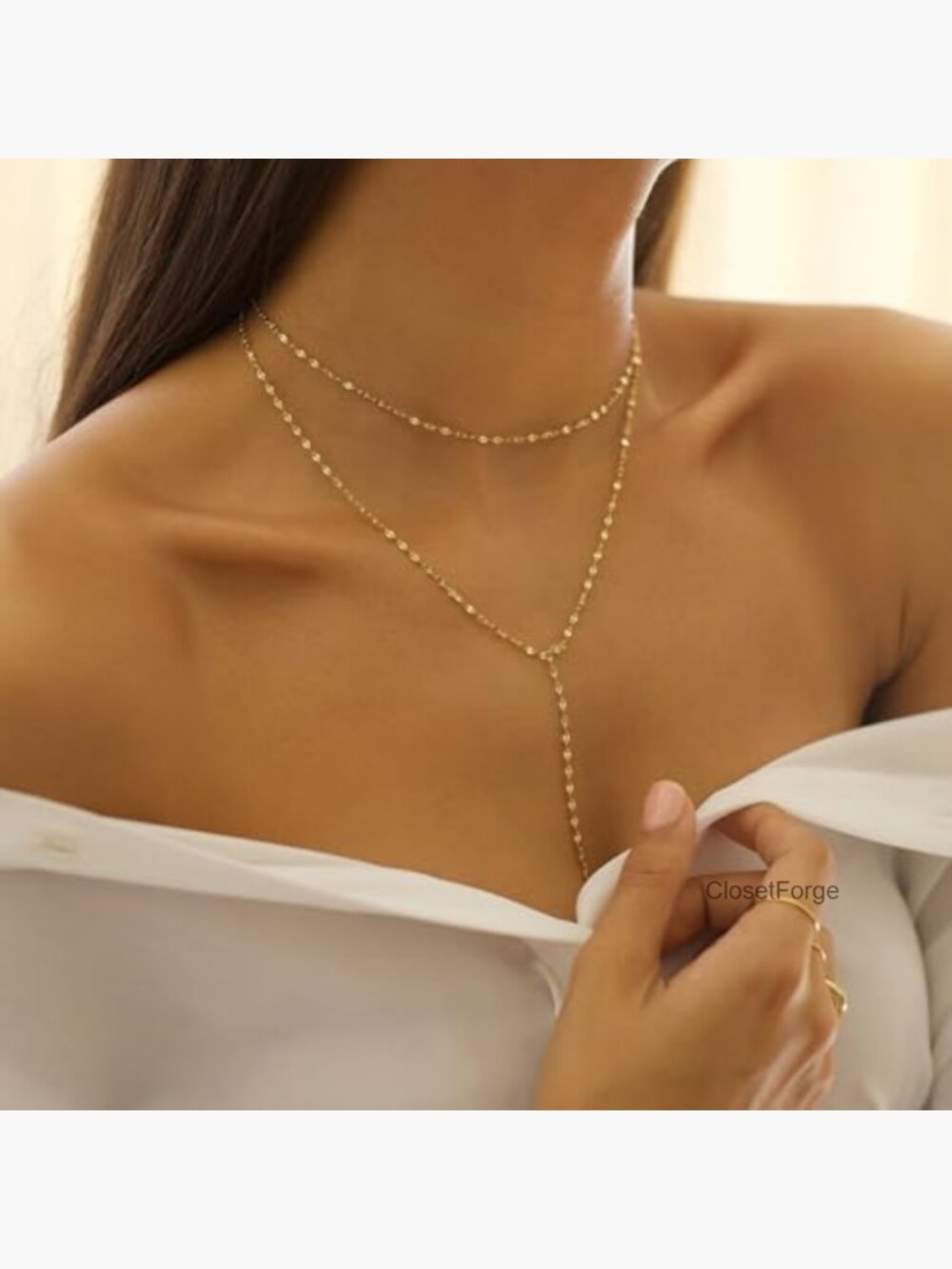 Dainty Long Y-Shaped Body Chain Necklace 14K Gold Plated Non Tarnish - Picture 2 of 7